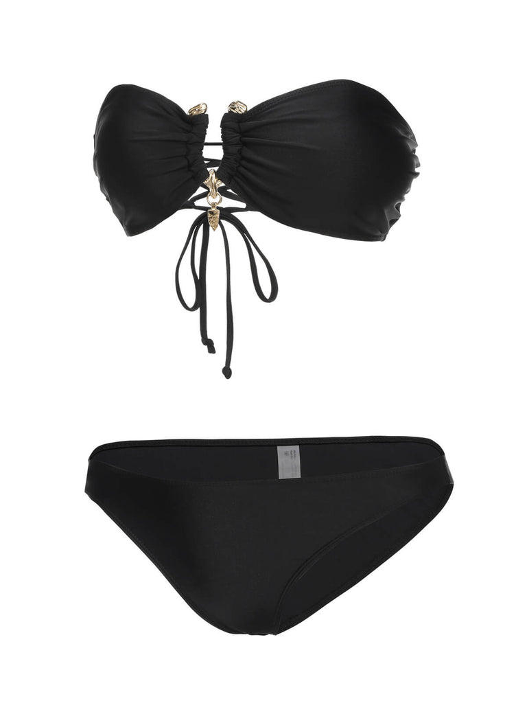 Set bikini a fascia con gonna nero anni '50