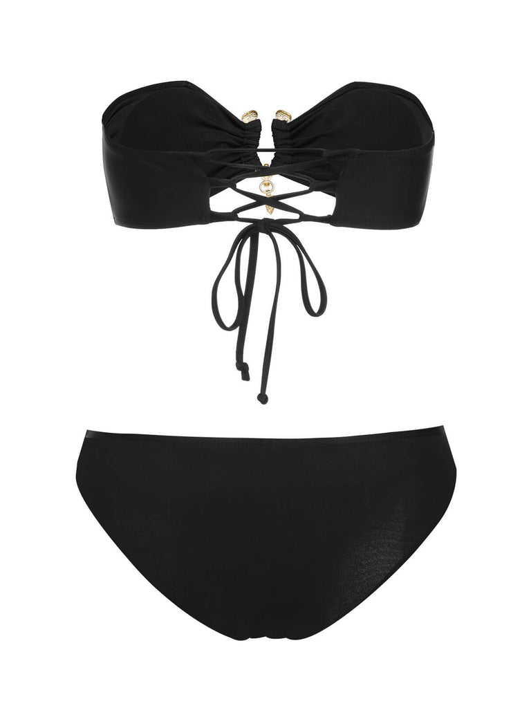 Set bikini a fascia con gonna nero anni '50
