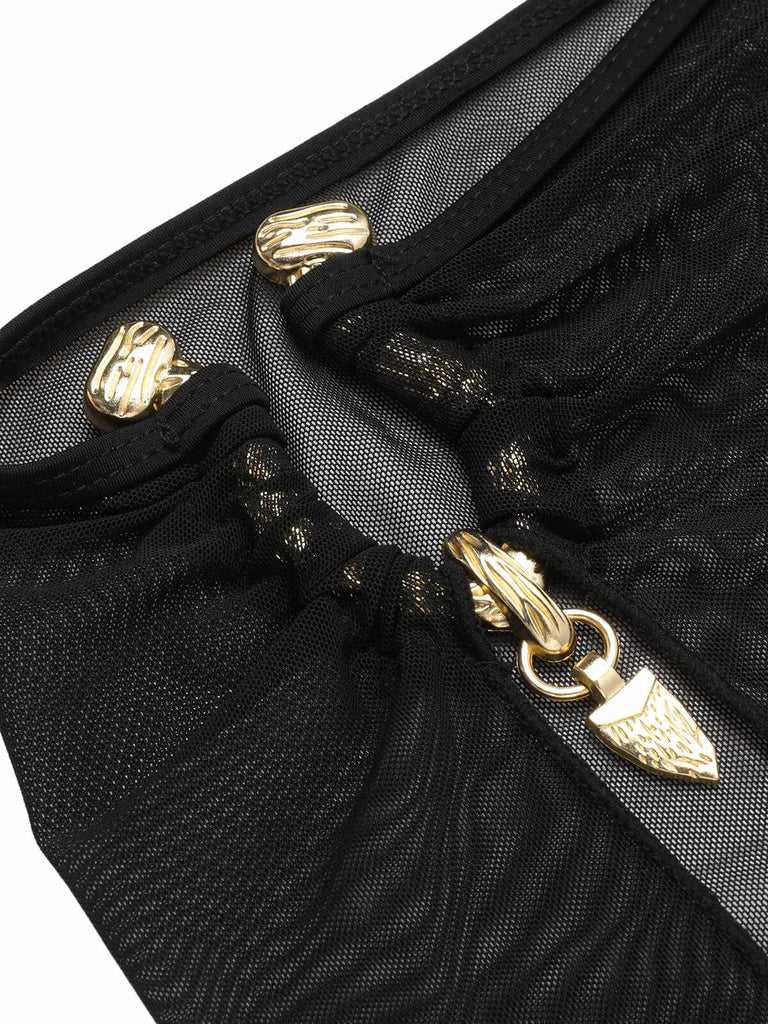 Set bikini a fascia con gonna nero anni '50