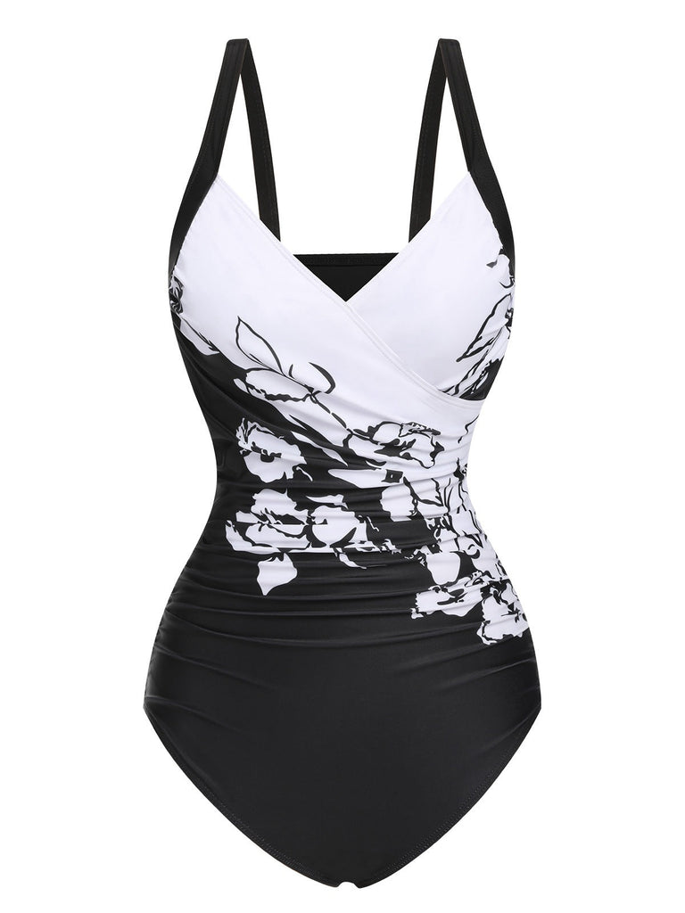 Costumi floreale con spalline larghe nero anni '30