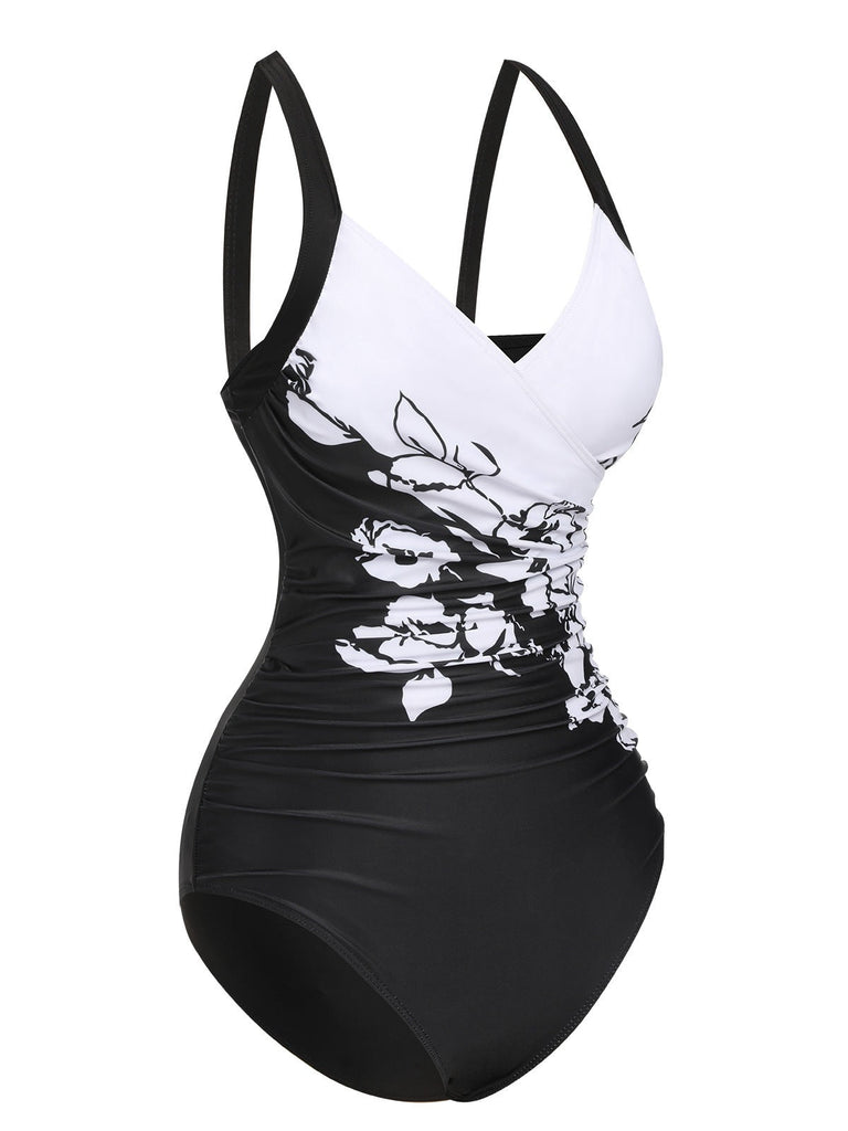 Costumi floreale con spalline larghe nero anni '30