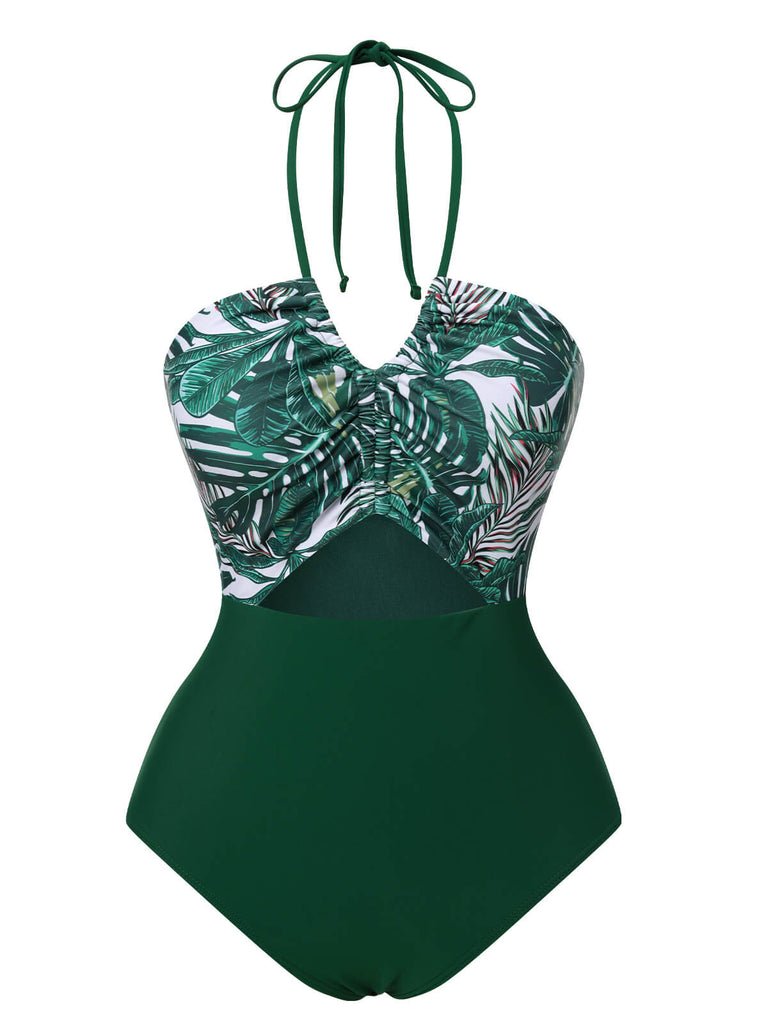 Costumi intero con motivo tropicale verde anni '40