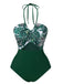 Costumi intero con motivo tropicale verde anni '40