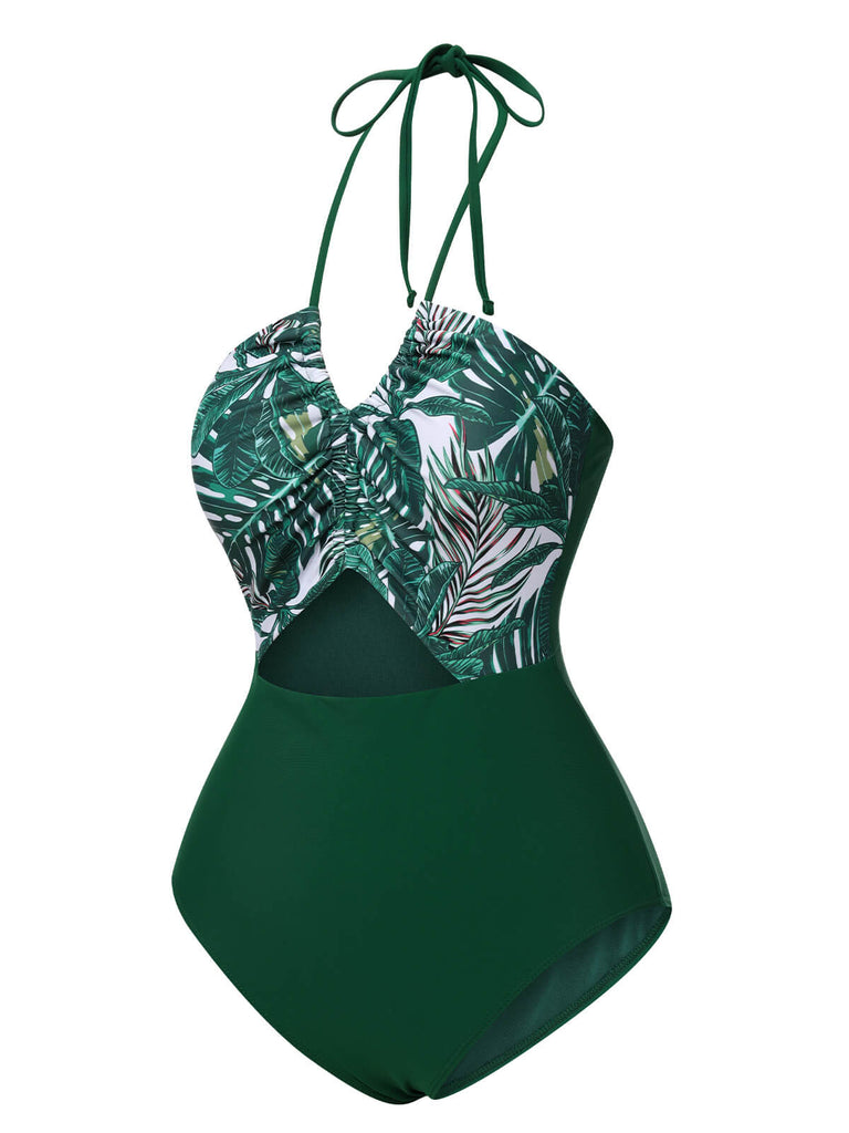 Costumi intero con motivo tropicale verde anni '40