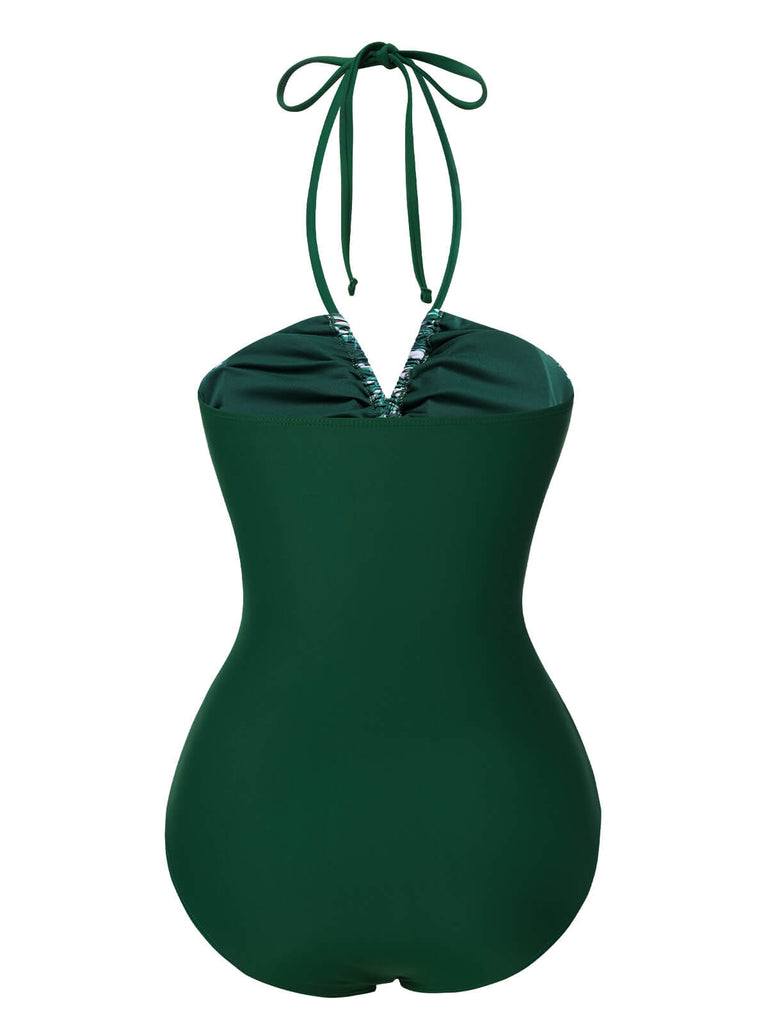 Costumi intero con motivo tropicale verde anni '40