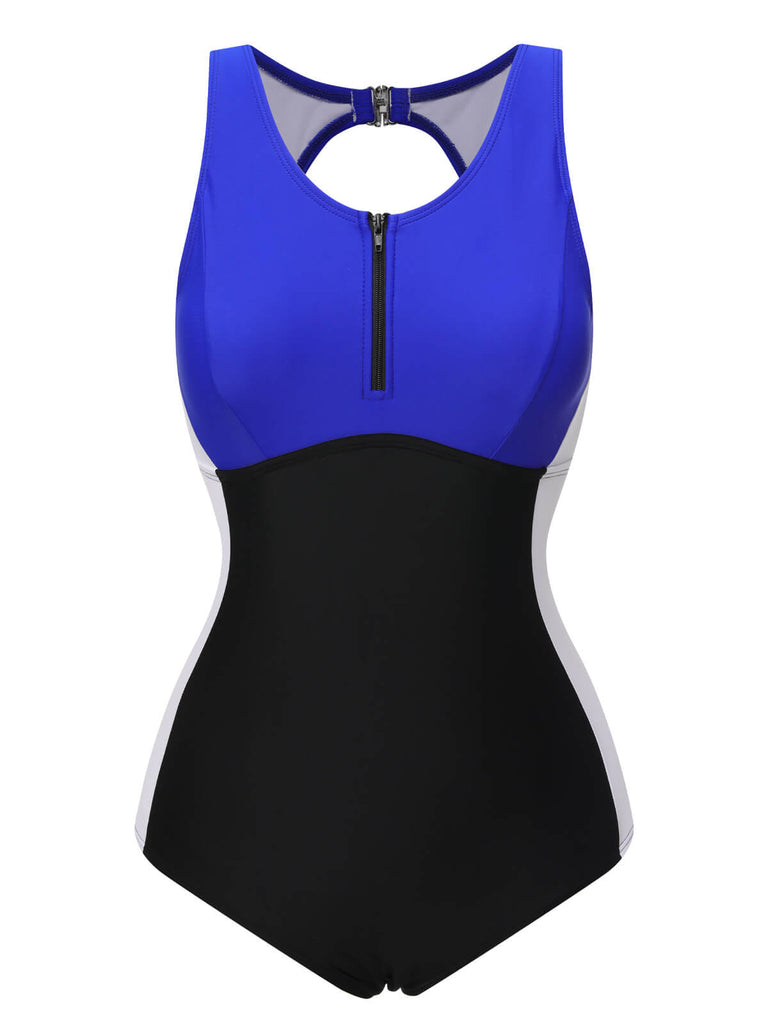 Costumi intero color block blu e nero anni '30