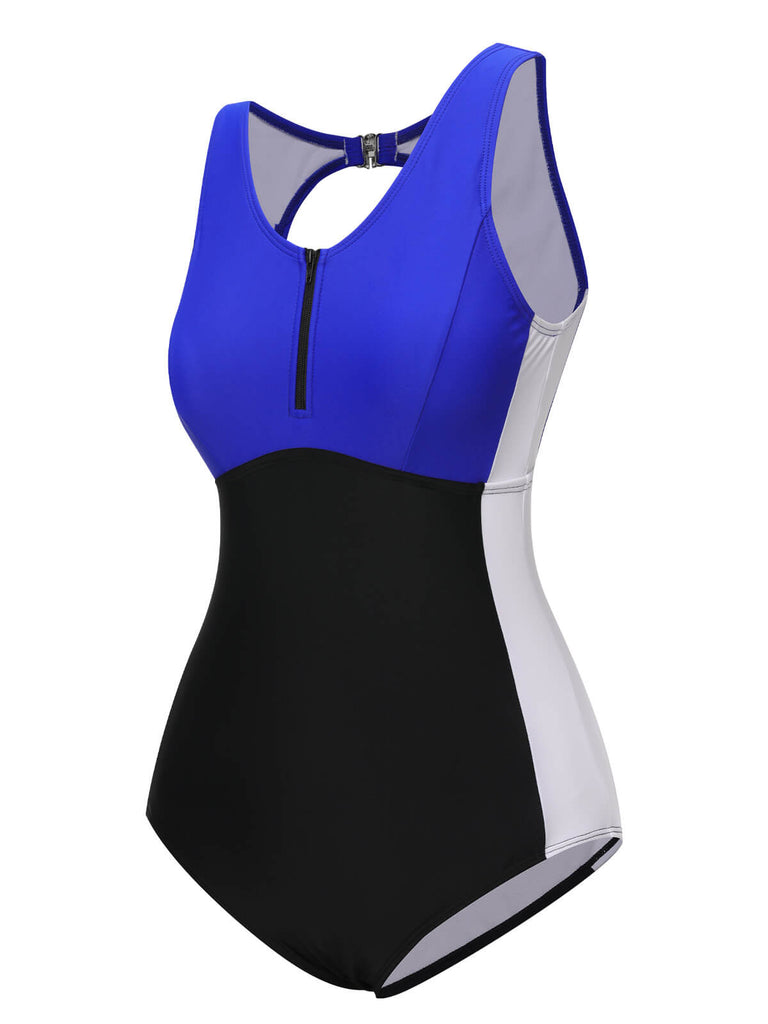 Costumi intero color block blu e nero anni '30