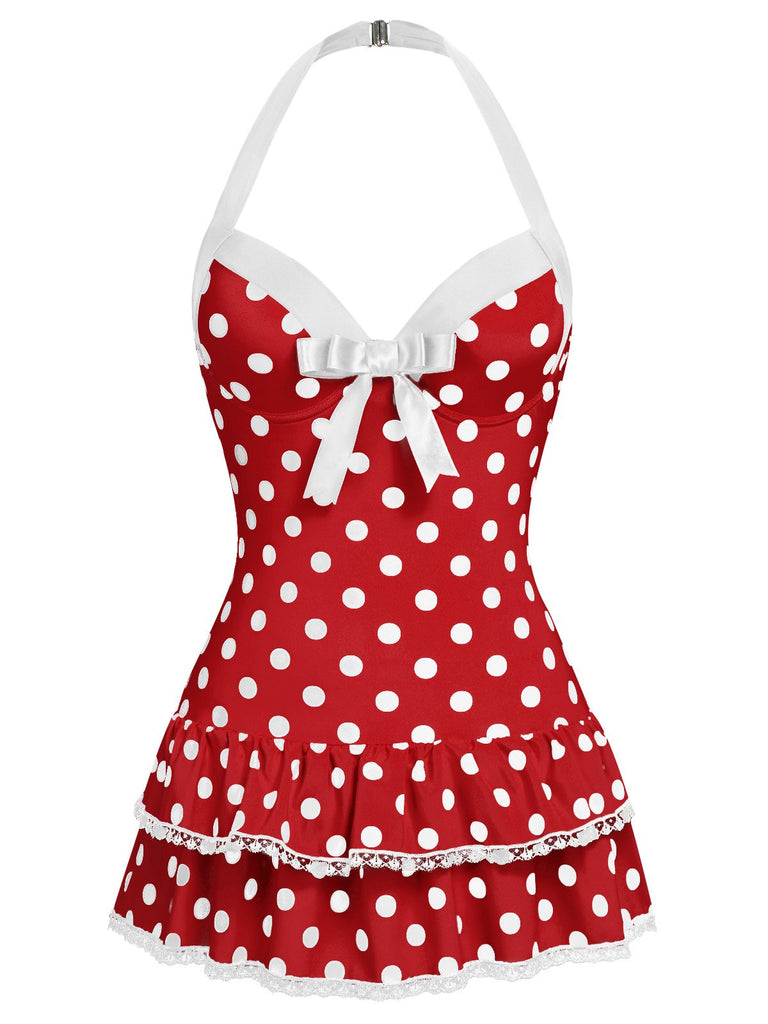 Costume Da Bagno 2 Pezzi Donna A Pois, Retrò, Con Allacciatura Al Collo E Pantaloncini Boyshort, Taglie Forti Fino A UK 22, Tessuto Asciugatura Rapida
