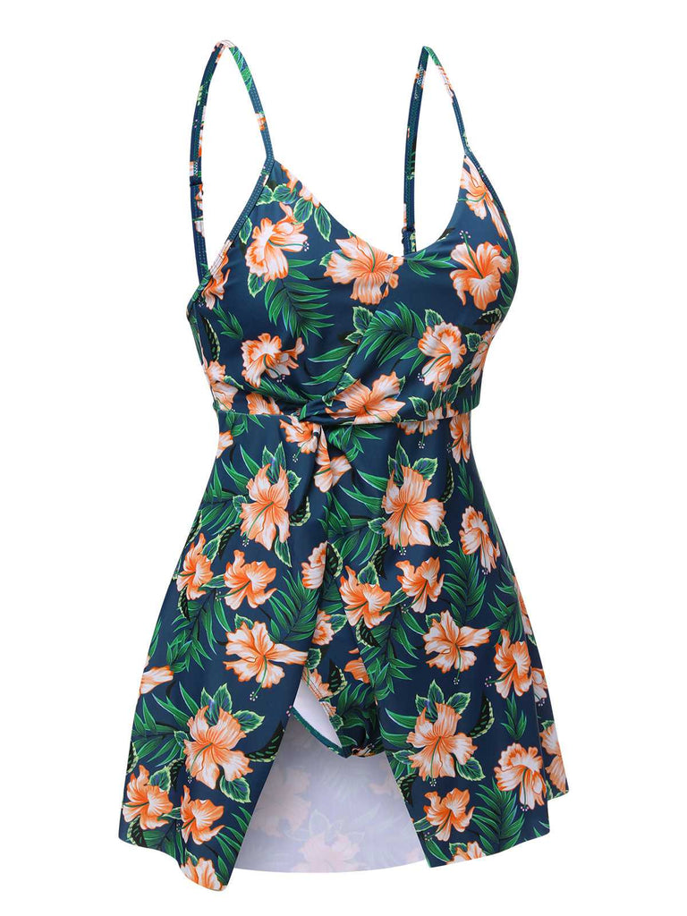 Costumi floreale con spalline sottili verde anni '50