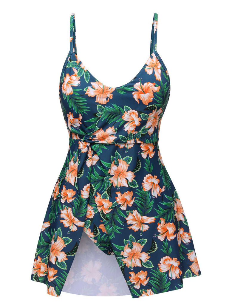 Costumi floreale con spalline sottili verde anni '50