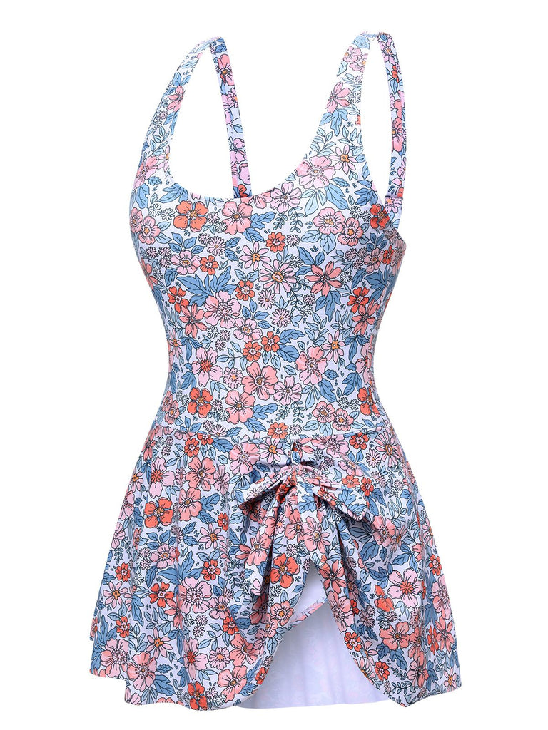 Costumi con gonna floreale spalline larghe e nodo anni '50
