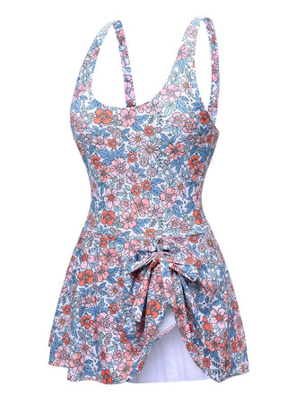 Costumi con gonna floreale spalline larghe e nodo anni '50