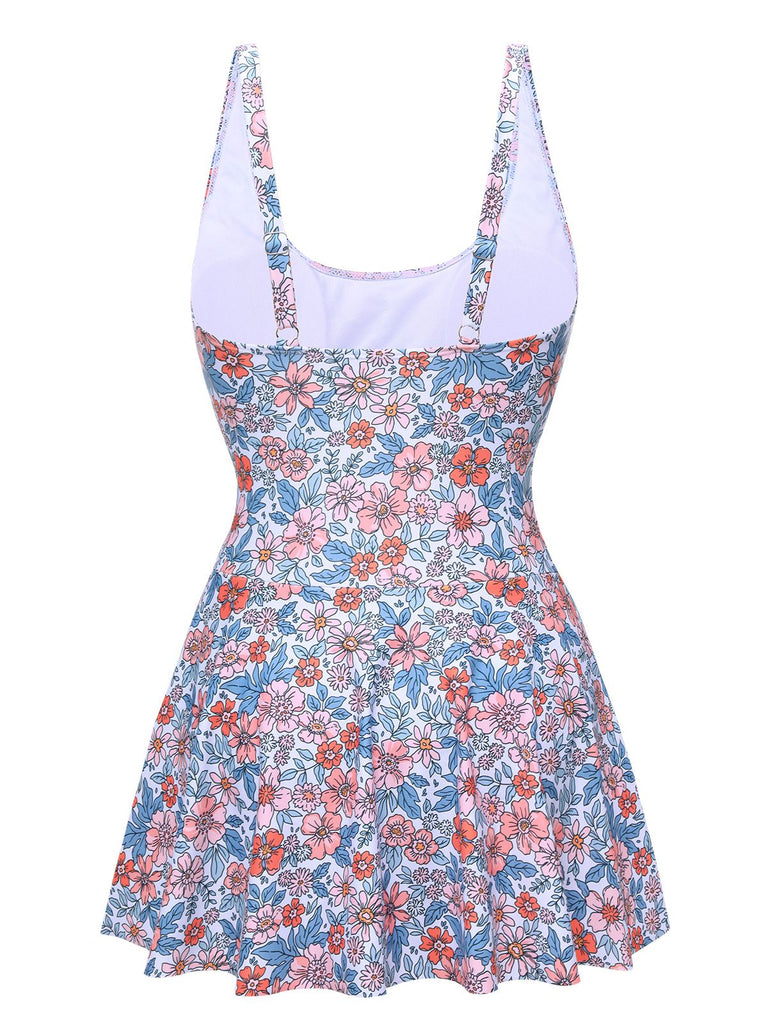Costumi con gonna floreale spalline larghe e nodo anni '50