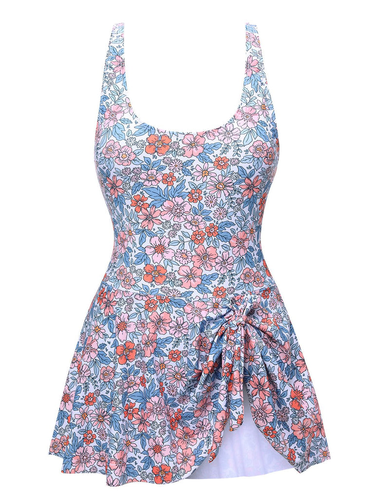 Costumi con gonna floreale spalline larghe e nodo anni '50