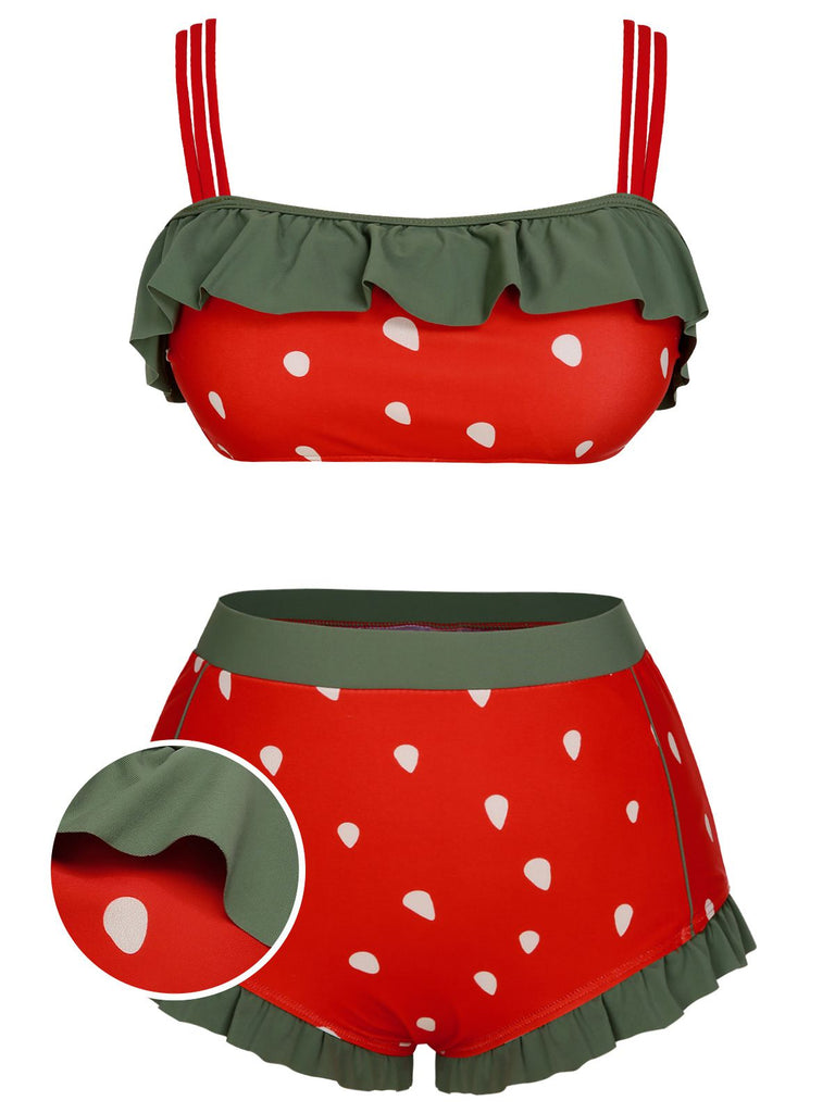 [Taglia Forti] Costumi volant e fragola rosso anni '50