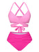 Set bikini tinta unita spalline sottili rosa anni '60