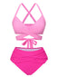 Set bikini tinta unita spalline sottili rosa anni '60