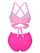 Set bikini tinta unita spalline sottili rosa anni '60