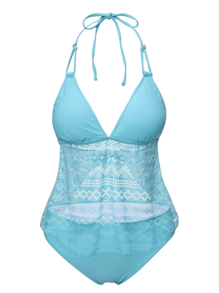 Costumi con scollo all'americana in pizzo azzurro anni '30