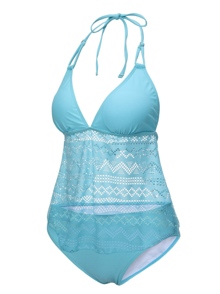 Costumi con scollo all'americana in pizzo azzurro anni '30