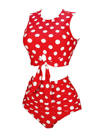 Costumi a pois con cintura in vita rosso anni '70