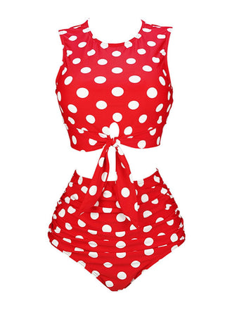Costumi a pois con cintura in vita rosso anni '70