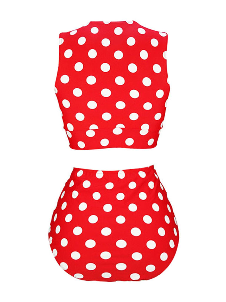 Costumi a pois con cintura in vita rosso anni '70