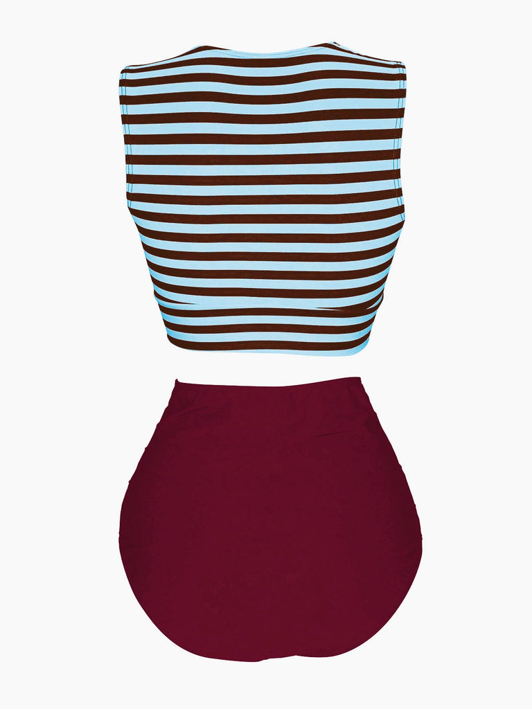 Costumi a righe patchwork cintura blu e rosso anni '70