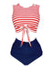 Costume da bagno patchwork a righe rosa anni '70