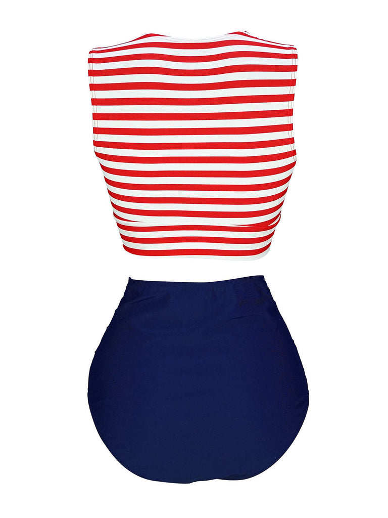 Costumi a righe patchwork cintura blu e rosso anni '70