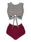 Costumi a righe patchwork cintura blu e rosso anni '70