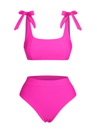 Set bikini con lacci sulle spalle rosa anni '50