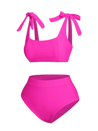 Set bikini con lacci sulle spalle rosa anni '50
