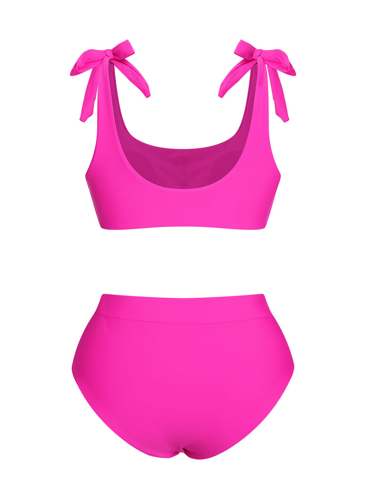 Set bikini con lacci sulle spalle rosa anni '50