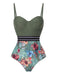 Costumi intero tropicali con spalline patchwork verde anni '70