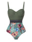 Costumi intero tropicali con spalline patchwork verde anni '70