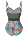 Costumi intero tropicali con spalline patchwork verde anni '70