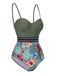 Costumi intero tropicali con spalline patchwork verde anni '70