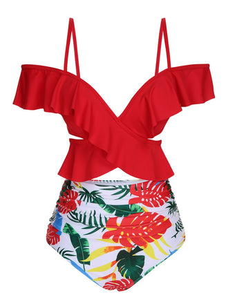Costumi pianta tropicale con maniche a balze rosso anni '60