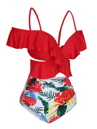 Costumi pianta tropicale con maniche a balze rosso anni '60