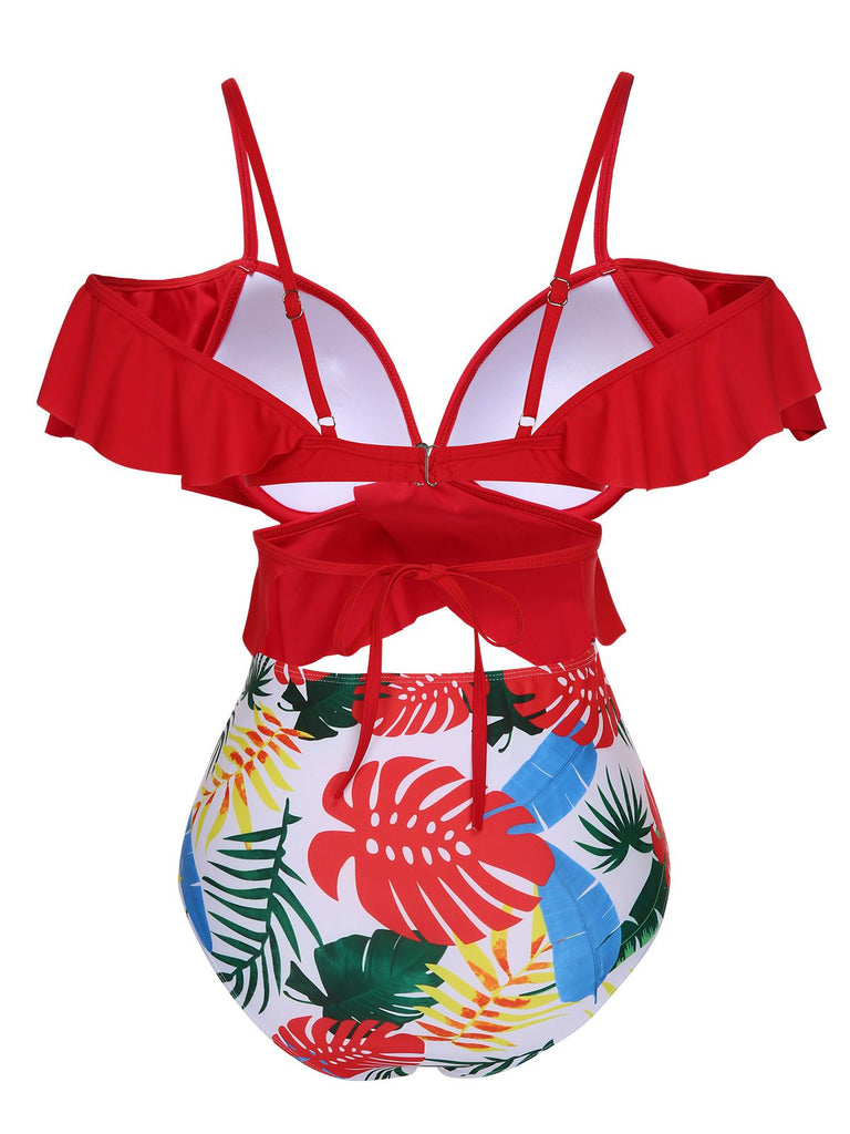 Costumi pianta tropicale con maniche a balze rosso anni '60