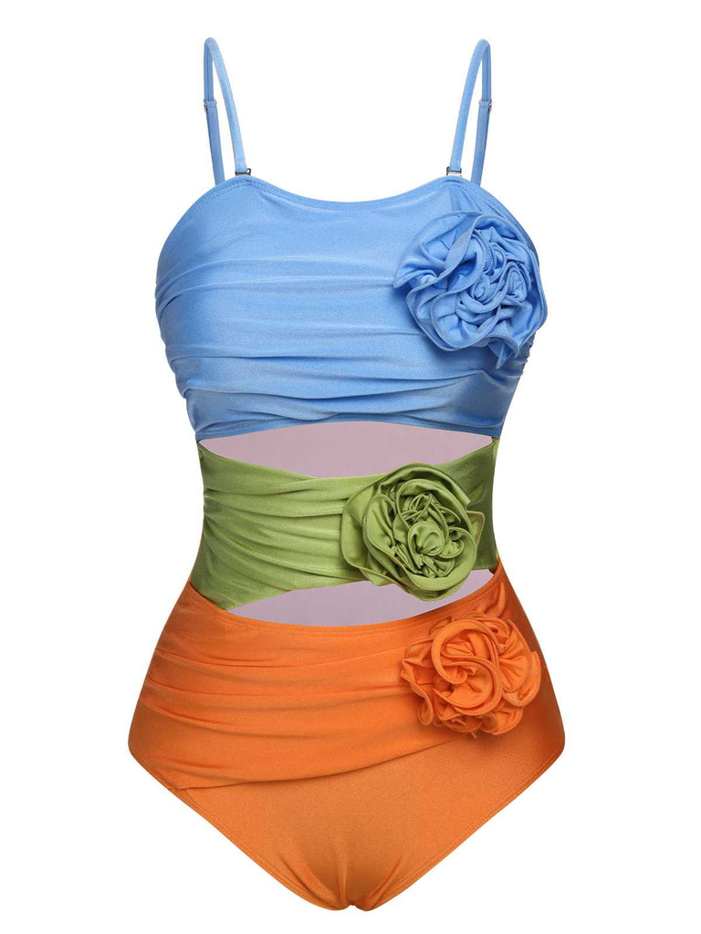 Costumi intero spalline sottili e fiori 3D a contrasto anni '30