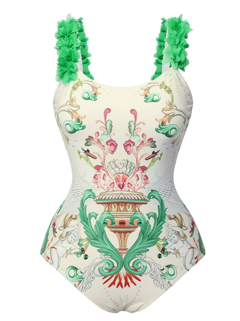 Costumi intero con fiori 3D spalline sottili anni '50