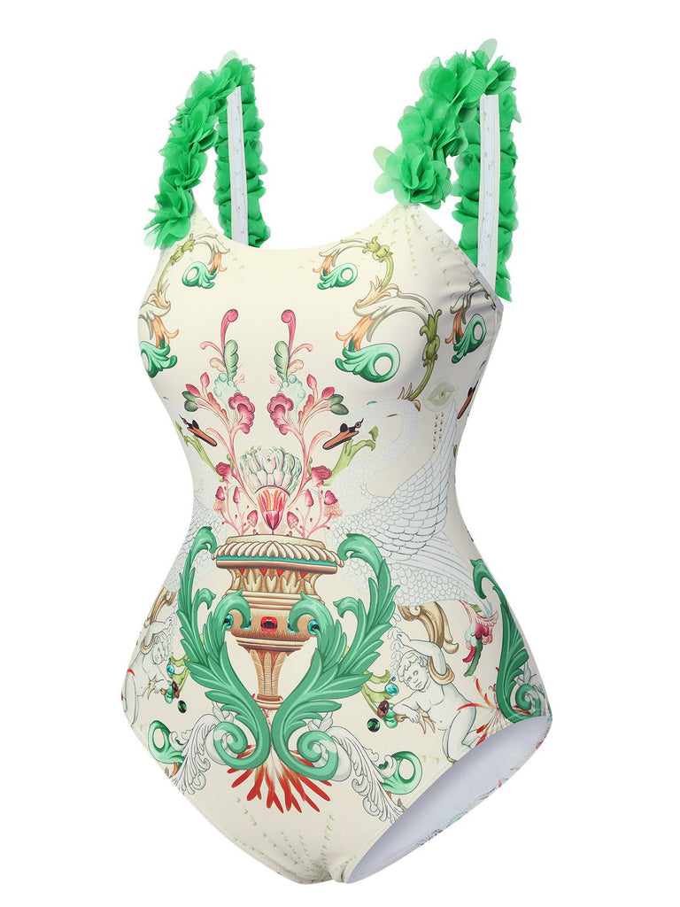 Costumi intero con fiori 3D spalline sottili anni '50