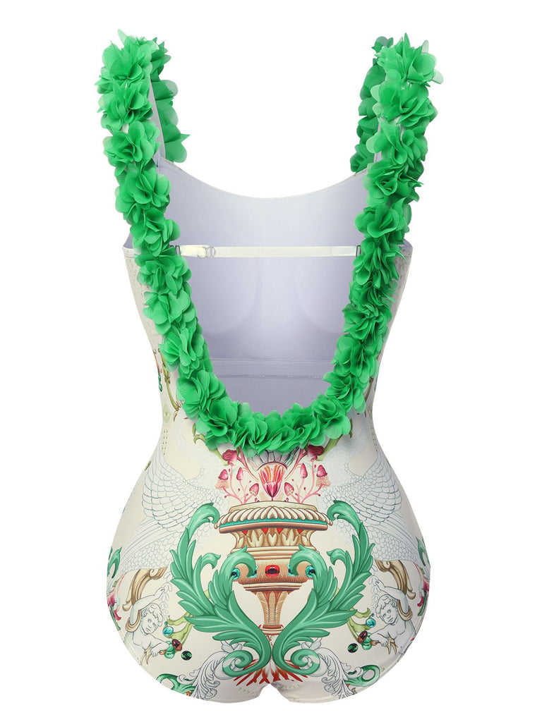 Costumi intero con fiori 3D spalline sottili anni '50