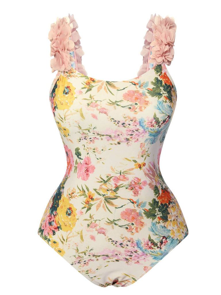 Costumi intero con fiori 3D spalline sottili anni '50