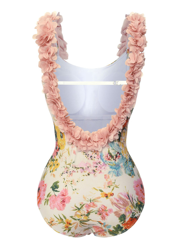 Costumi intero con fiori 3D spalline sottili anni '50