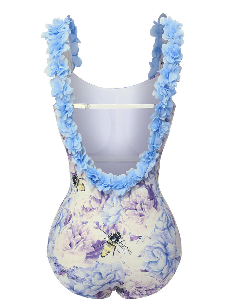 Costumi intero con fiori 3D spalline sottili anni '50