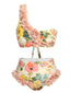 Costumi monospalla pizzo floreale 3D rosa anni '50