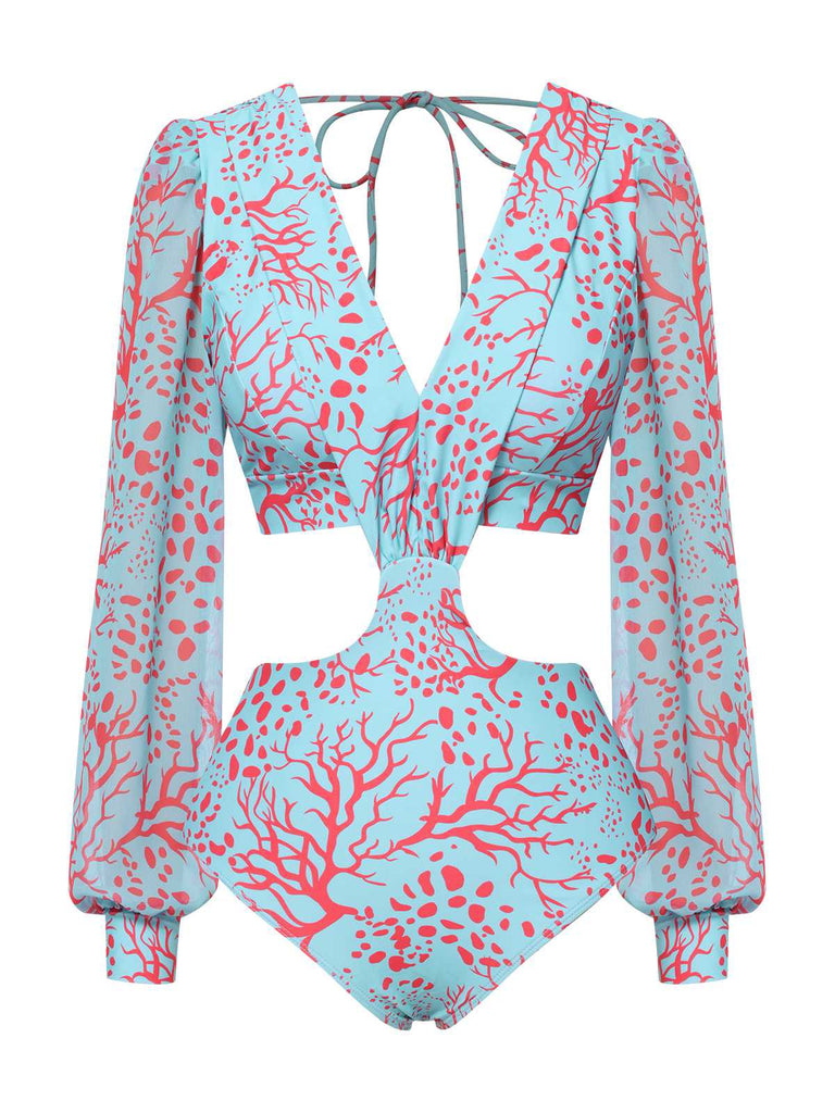Costumi con scollo a V e schiena scoperta blu anni '70